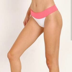 L Space Womens Veronica Blocked Bitsy Bikini Bottom Large White Pink Swim